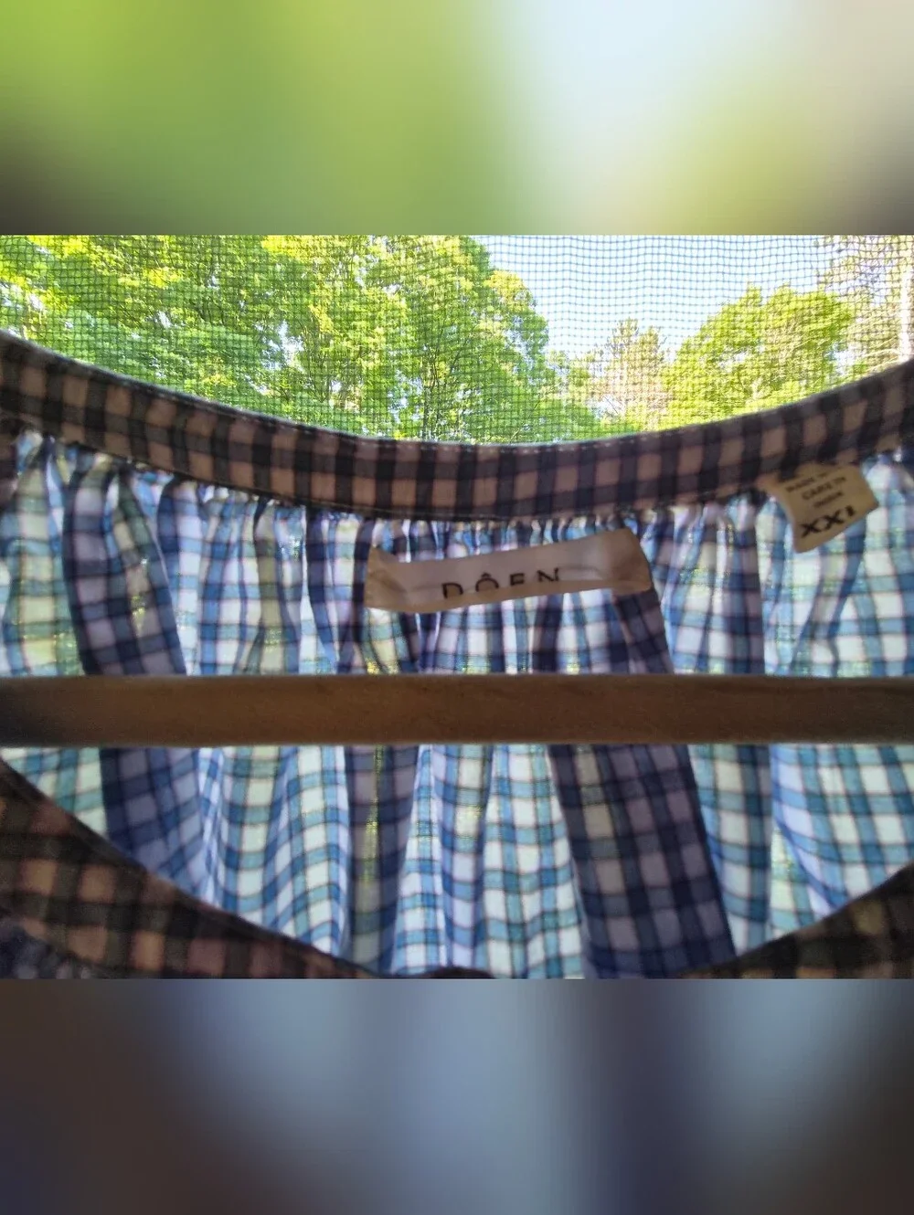 Doen June Top in Blue Gingham Cotton XXL (Retail $188)